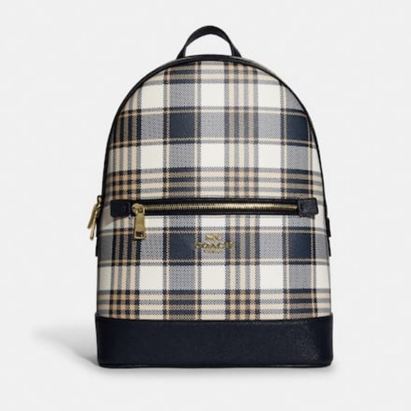 Coach Kenley Backpack with Garden Plaid Print in Midnight/Gold - Picture 1 of 4